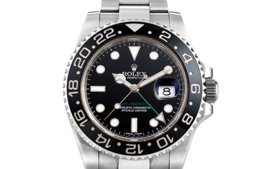 Rolex. A Stainless Steel Bracelet Watch with Dual Time Zone, Date and CERAMIC BEZEL