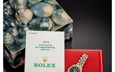 Rolex, Datejust, Ref 79173, n° A651xxx, garantie d'origine datée du 24 décembre 1999 Une très...