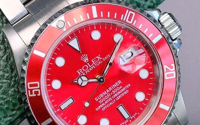 Rolex Submariner Date Mens Watch Steel Red Dial Red Insert...
