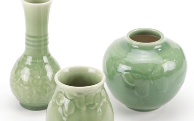 Rookwood Art Pottery Glossy Green Glazed Ceramic Vases, 1944-1945