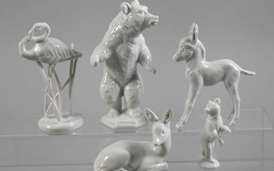 Rosenthal Lot de petites figurines d'animaux cinq pièces, années 1920 à 1950, marques de cachet...
