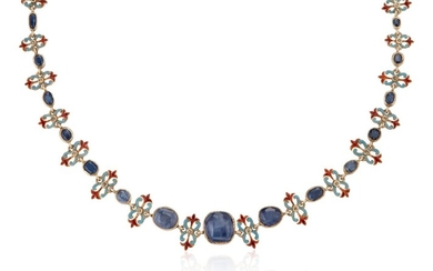 SAPPHIRE AND ENAMEL NECKLACE WITH GIA REPORT