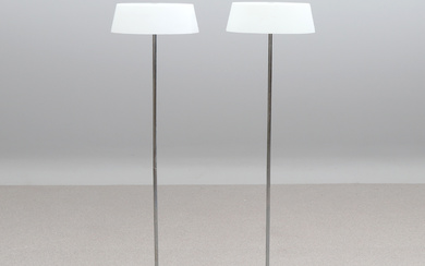 SEEDLICHTING. FLOOR LAMPS, A PAIR. Chrome-plated metal with glass cups. Contemporary Manufacturing.