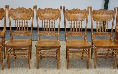 SET OF 6 CONTEMPORARY PRESS BACK OAK CHAIRS
