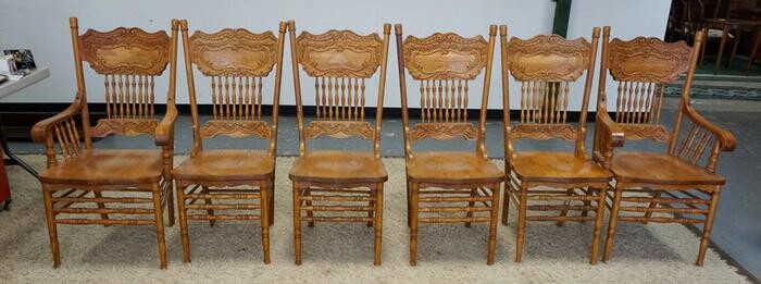 SET OF 6 CONTEMPORARY PRESS BACK OAK CHAIRS