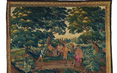 SILK TAPESTRY WITH CROQUET SET AFTER DAVID TENIERS THE YOUNGER