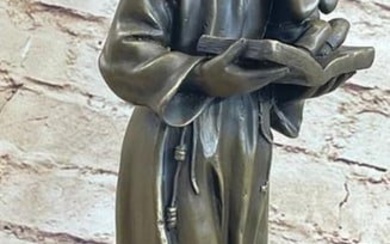 Saint Anthony of Padua with Infant Jesus Original Bronze Sculpture by Signed Valli - 16.5" x 6"