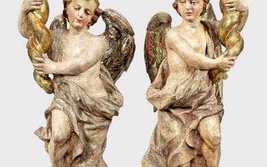 Sculpteur d'Allemagne du Sud ou des Alpes (actif vers 1800) Paire d'anges de chandelier Contreparties...