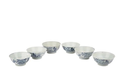 Set von sechs unterglasurblauen Rundschalen. TEK SING/CHINA, 1820er Jahre