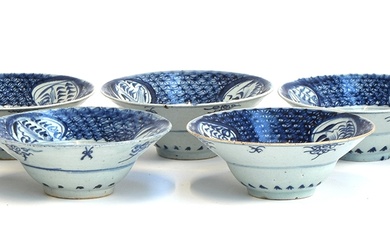 Seven 19th century Chinese export blue and white porcelain b...