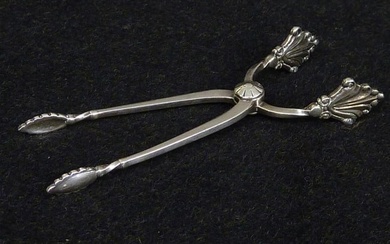 Signed "GEORG JENSEN", Sterling Silver Tongs, Denmark, Circa 1910-1925, Acanthus pattern. L 4" W
