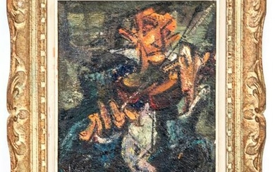 Signed Mid Century Oil Painting, Violinist