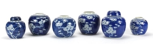 Six Chinese blue and white porcelain ginger jars, two with c...