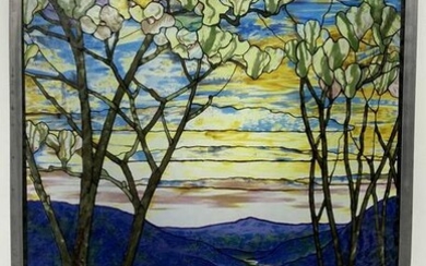 Stained Glass Window River Valley Scene