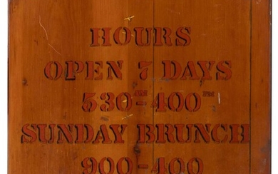 WOODEN TRADE SIGN 20th Century Store hours in...