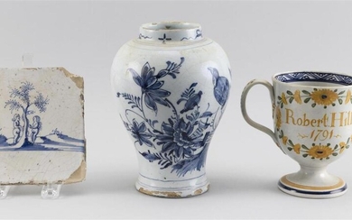 TWO PIECES OF ANTIQUE DELFT AND A SOFT-PASTE...