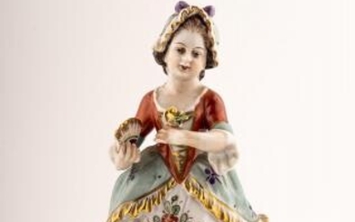 Statuina in porcellana con dama in stile Capodimonte