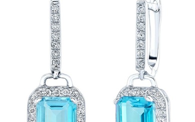Swiss Blue Topaz And Diamond Earrings In 14k White Gold (1/3 Ct. Tw.)