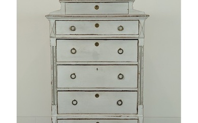 TALL CHEST, 19th century Swedish and later grey painted of s...