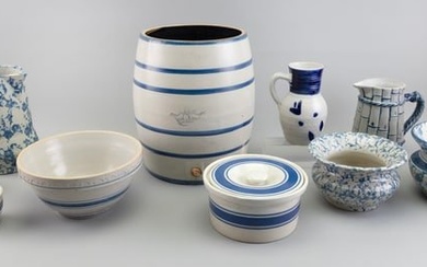 TEN PIECES OF BLUE AND WHITE STONEWARE Late 19th/20th Century Heights from 2.5" to 12".