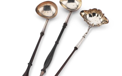 THREE GEORGE II SILVER TODDY LADLES the first, by...