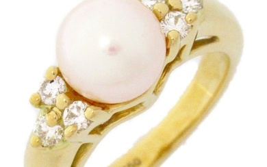 TIFFANY&CO Pearl 0.3"" Diamond Ring White/Clear 18K Yellow Gold US#4.25 5.5g