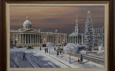 TRAFALGAR'S SQUARE, LONDON, AN OIL BY MALCOLM BUTTS