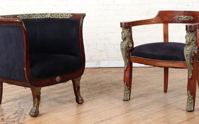 TWO FRENCH EMPIRE STYLE MAHOGANY ARM CHAIRS 1890