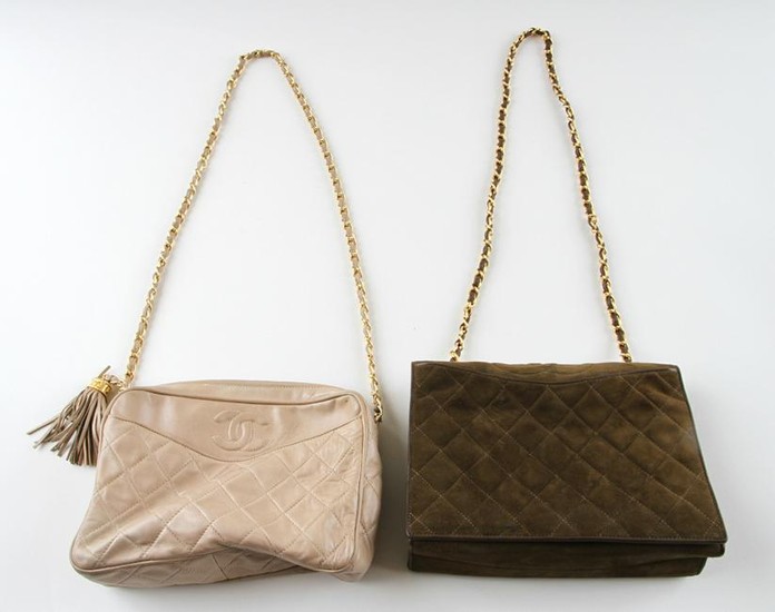 TWO LEATHER AND SUEDE CHANEL FLAP BAGS