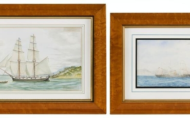 TWO SHIP PORTRAIT WATERCOLORS 19th Century Framed