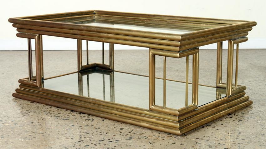 TWO TIER BRASS AND GLASS COFFEE TABLE C.1970