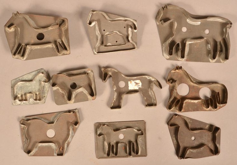 Ten Antique Tin Horse Figural Cookie Cutters