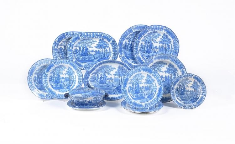 The remnants of a Davenport blue and white printed pearlware part dinner service