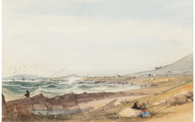 Thomas William Bowler (1812-1869), The artist fishing at Green Point, Cape of Good Hope, with the lighthouse beyond