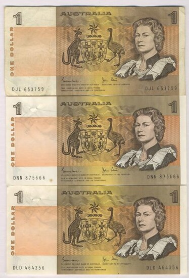 Three (3) 1983 Australian One Dollar Notes