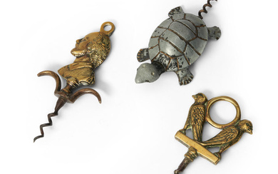 Three Figural Metal Corkscrews 20th century