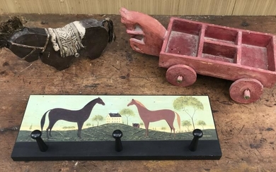 Three Folk Art Horse Motif Decorative Items
