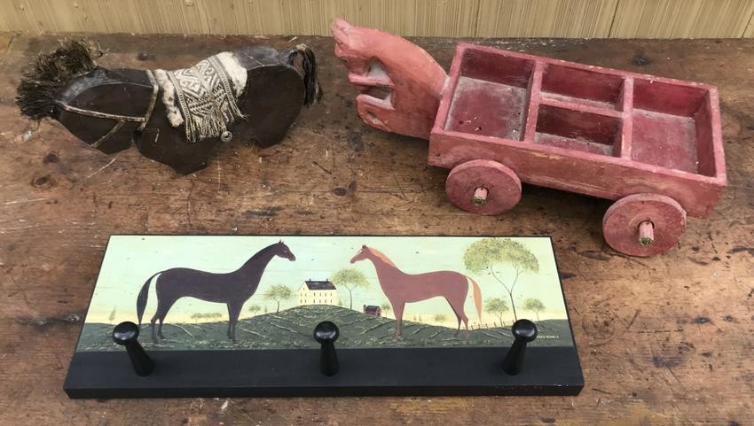 Three Folk Art Horse Motif Decorative Items