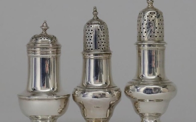 Three George III Silver Muffineers, one with slightly domed...