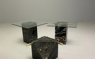 Three Italian Marble Side Tables, NestingEach having a large beveled glass top. the Coffee table