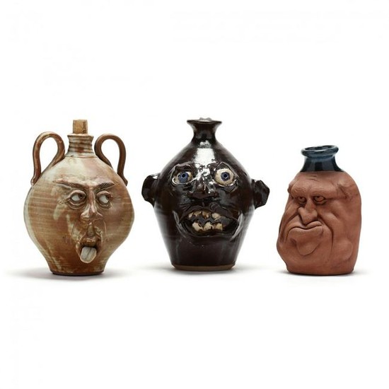 Three NC Pottery Face Jugs