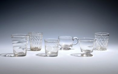 Three small glass tumblers c.1760-80