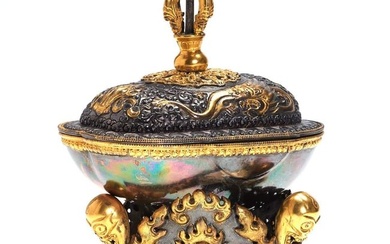 Tibetan parcel gilt silver Kapala skull cup