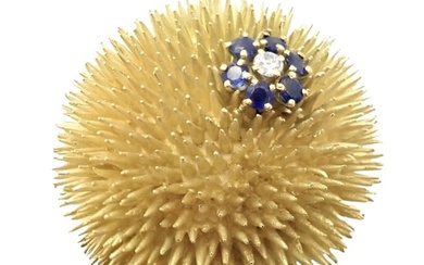 Tiffany & Co 18k Yellow Gold Sapphire Diamond Large Urchin Brooch Pin 1960's