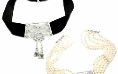 Tiffany & Co. Platinum Diamond Pearl Silk Collar Choker
