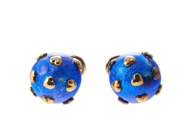Tiffany & Co Schlumberger Blue Enamel Heart 18k Gold Earrings