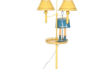 Tole Painted Standing Table and Accent Lamps, Mid-20th Century