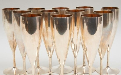 Twelve Italian Silver Champagne Flutes
