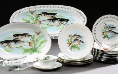 Twenty Piece Assembled French Porcelain Fish Set, 20th