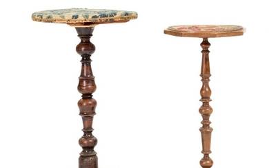Two 18th century walnut and stained beech Baroque pedestals. H. 73 and 82 cm. (2)
